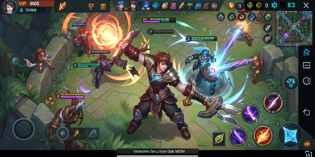 Screenshot menunjukkan pertarungan epik dalam game MOBA VIP805.